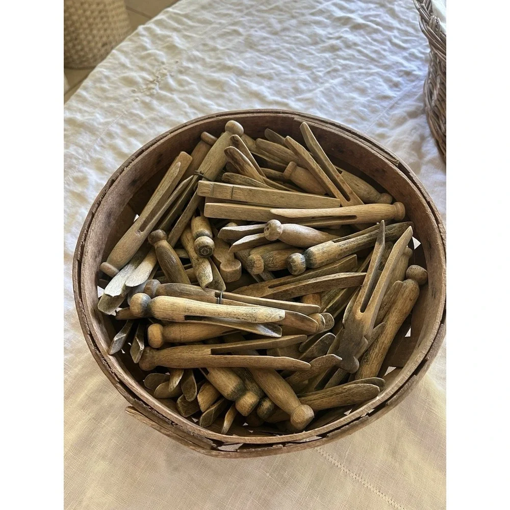Antique Vintage Wood Clothes Clothing Pins 99 pcs French Country Romantic Decor